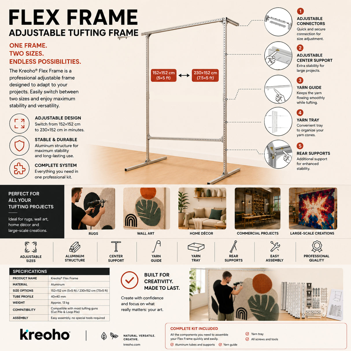 Tufting Flex Frame Kreoho® - 152×152 → 230×152 cm