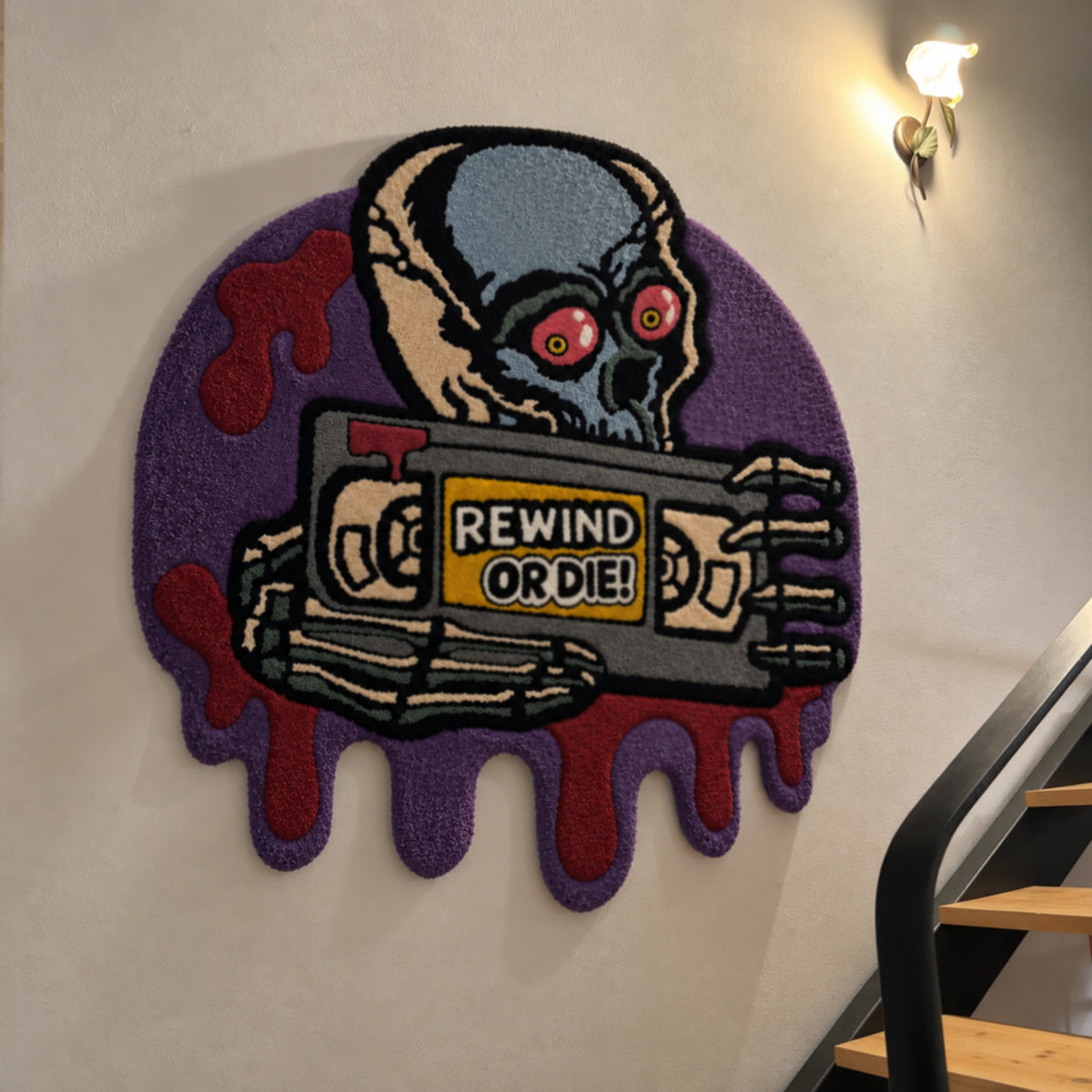 REWIND OR DIE! – Handmade Horror Tufted Rug