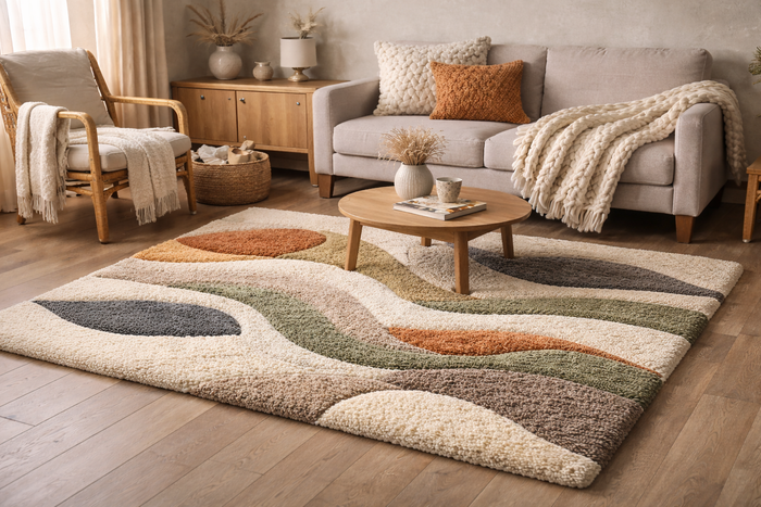 Esempio di tappeto tufting con effetti tridimensionali.