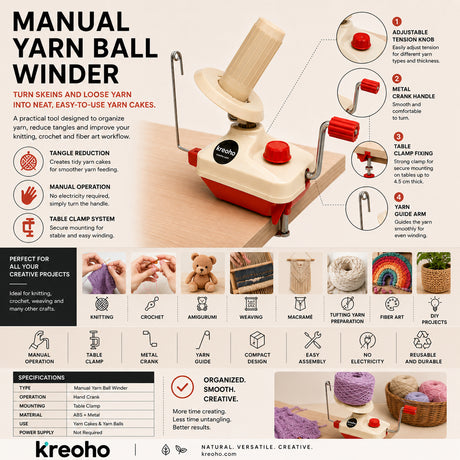 Manual Yarn Cake & Ball Winder Kreoho®